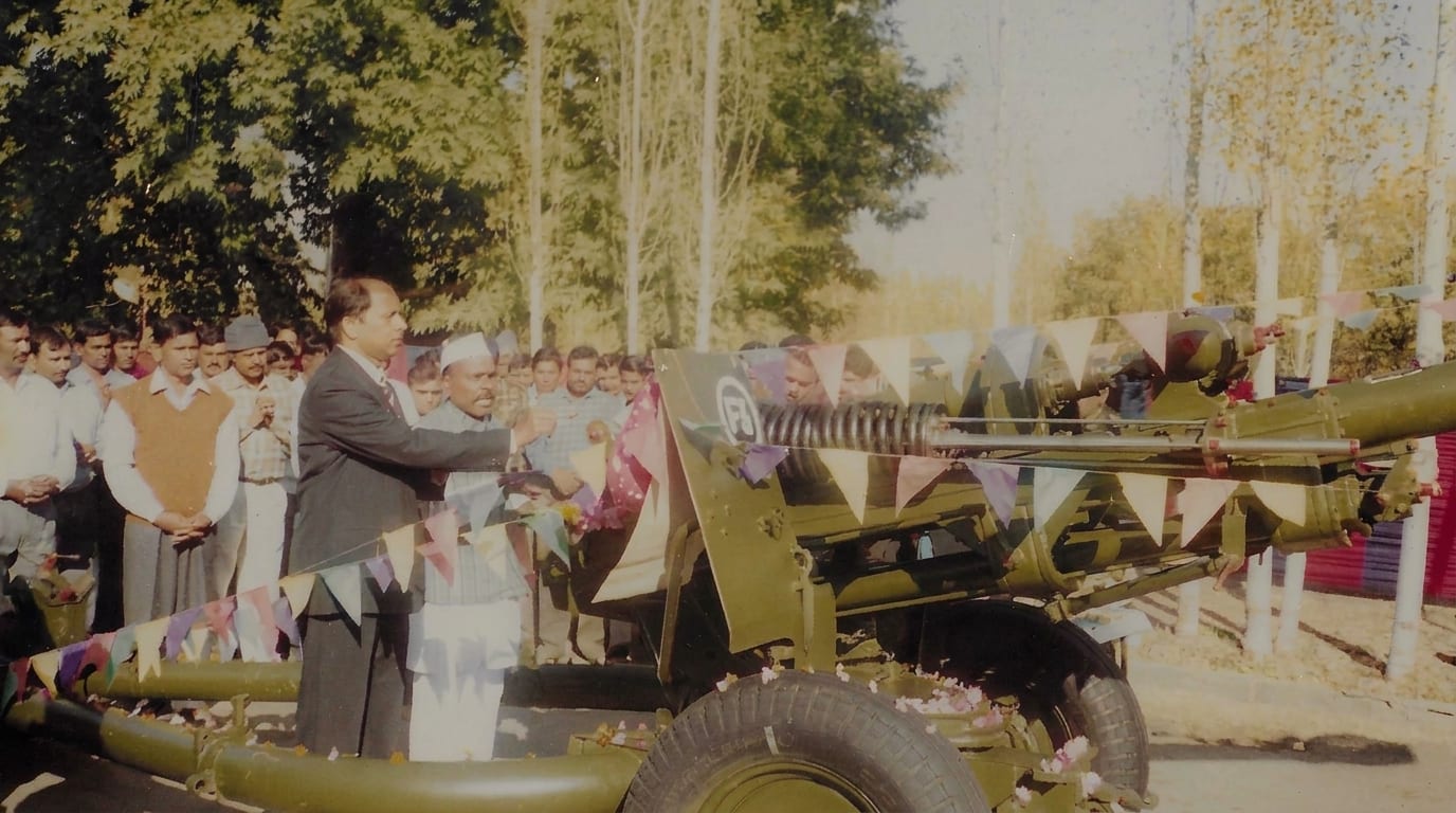 Performing Shastra Puja on a 105 mm Indian Field Gun as Commanding Officer on Vijaya Dashami